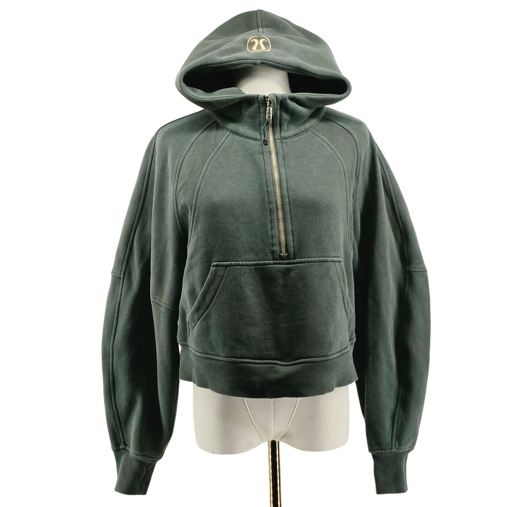 Lululemon Hoodie Womens XS/S Green 1/4 Zip Fleece Hooded Pockets Relaxed Fit